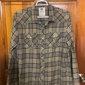 Levi's Men's Olive and Navy Plaid Shirt